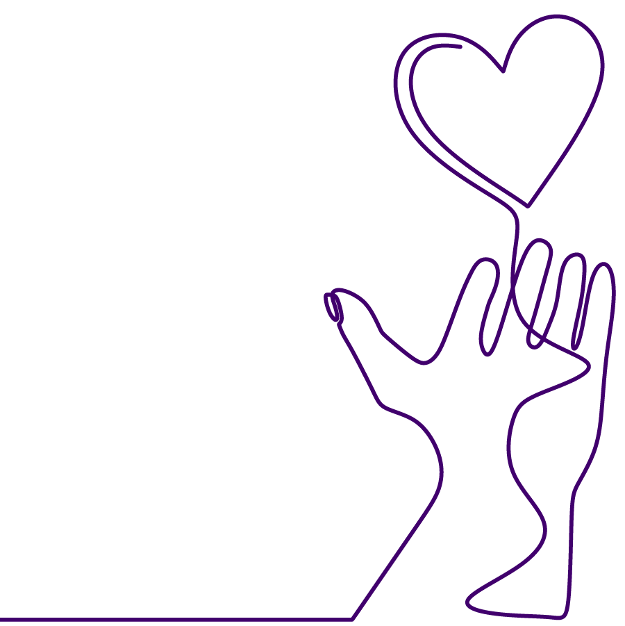 Graphic of hand holding a purple heart balloon