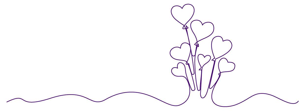 Graphic of purple heart shaped balloons