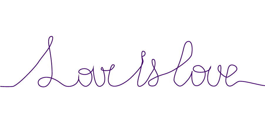 Purple cursive writing of: Love is Love
