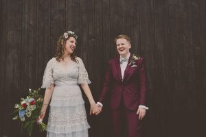 What Hannah and Becca wore on their wedding day at the Plough Inn in Congleton